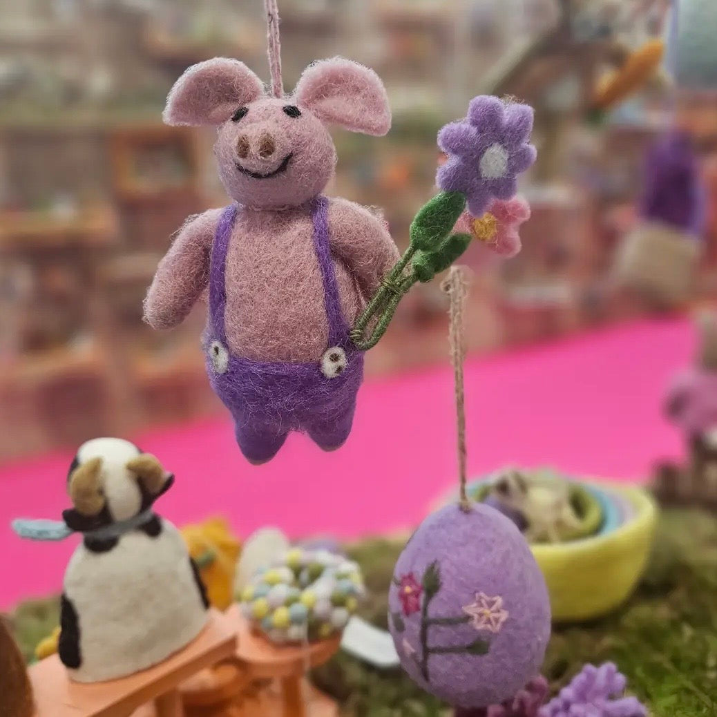 Handmade Felt Percy Piglet Hanging Decoration