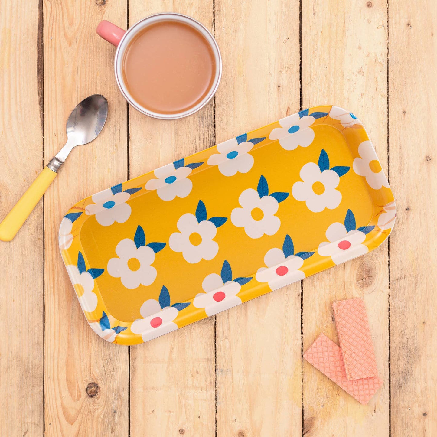 Retro Floral Tray In Yellow
