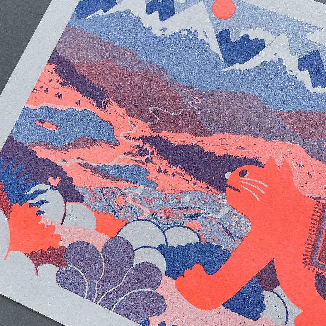 Cat Riders A4 Riso Art Print