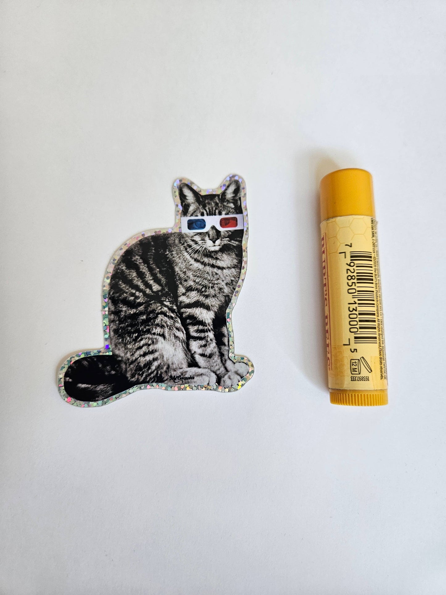 3D Vision Cat Fun Glitter Sticker