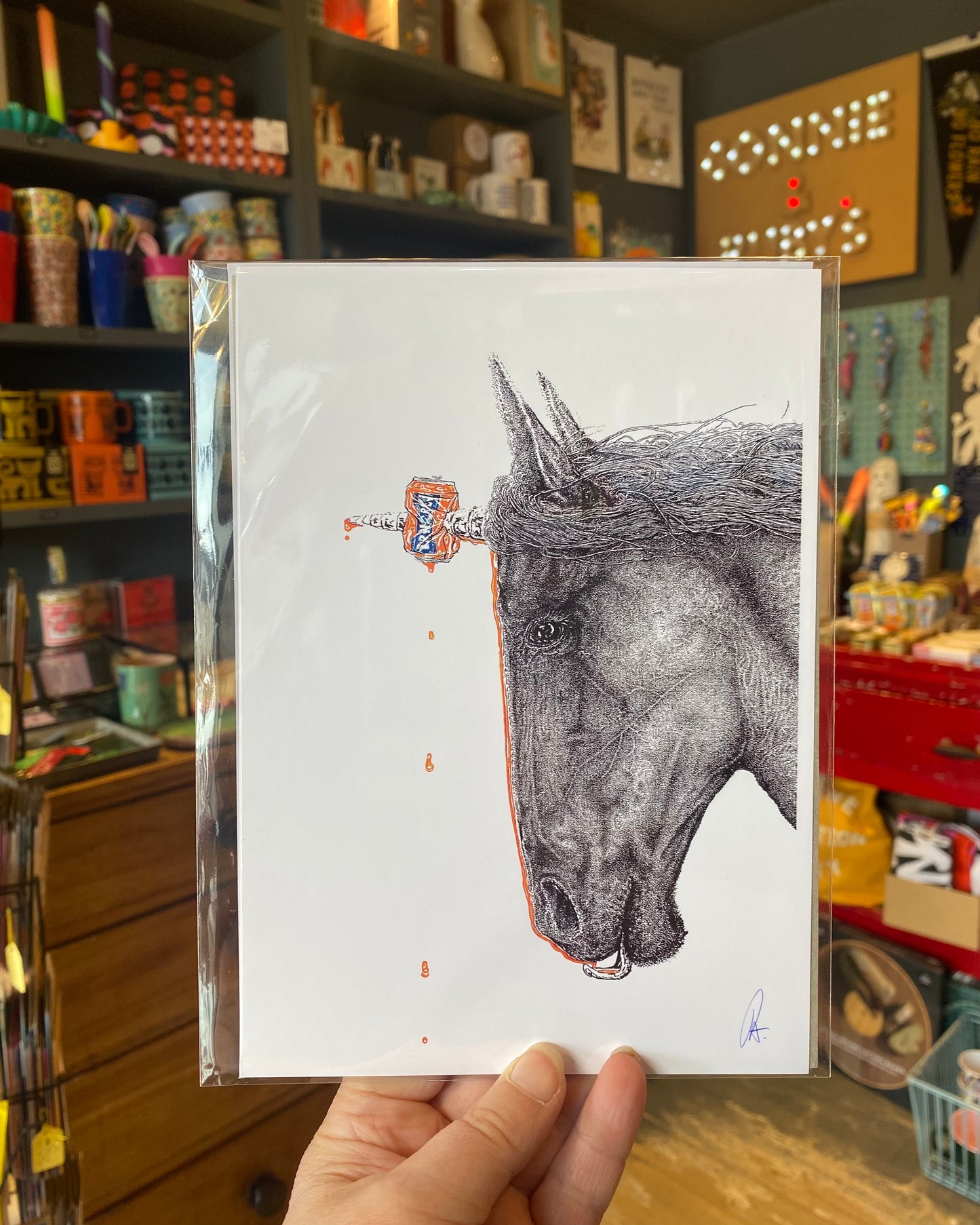 Pointillist Scottish Unicorn/Bru Print