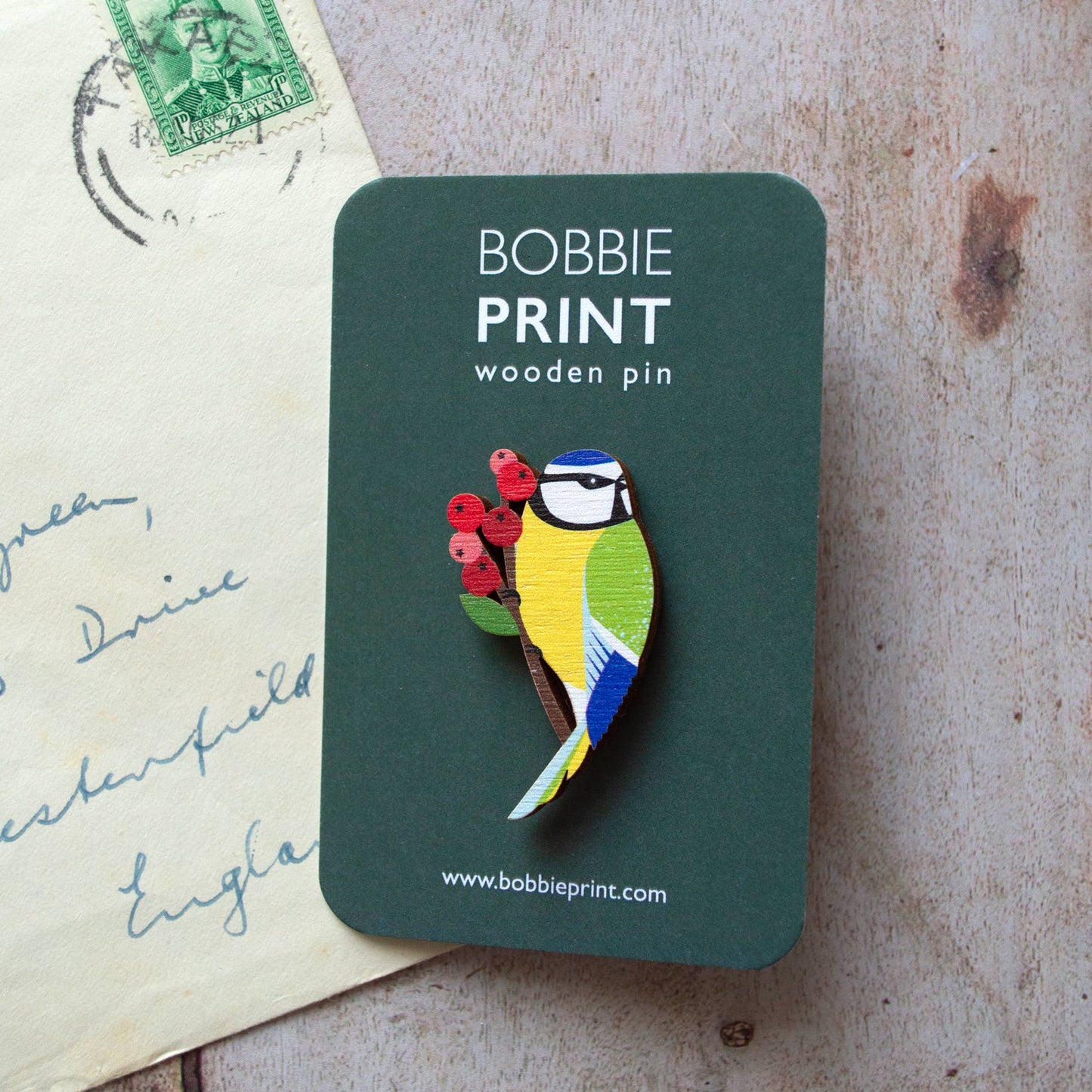 Blue-Tit Wooden Pin Badge