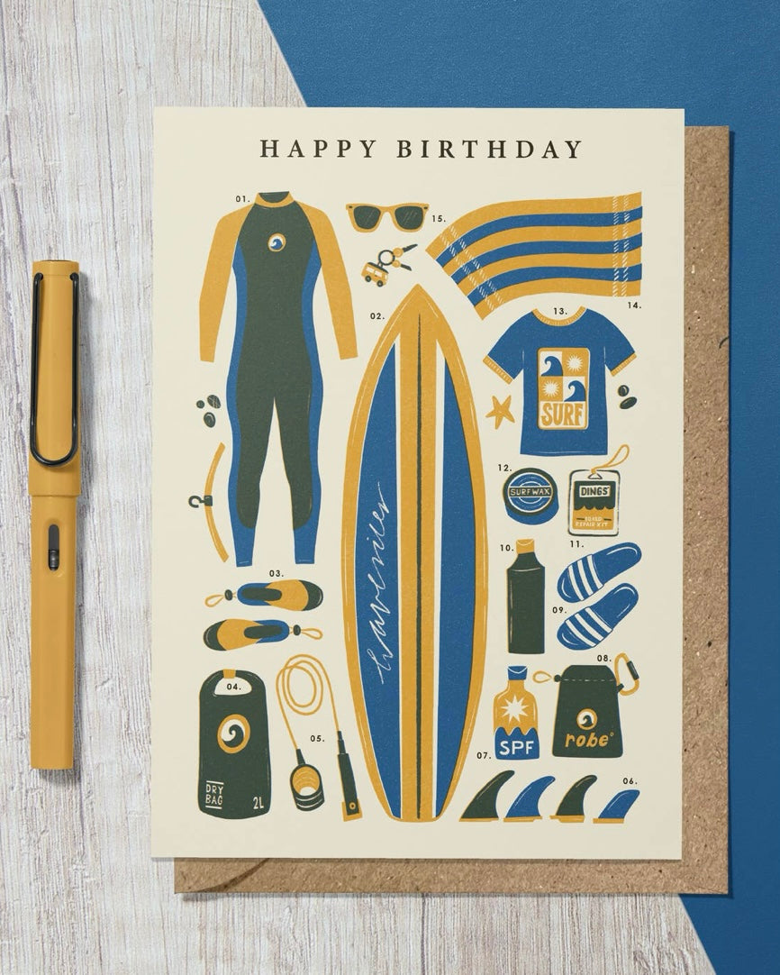 Surfing Kit Birthday Card
