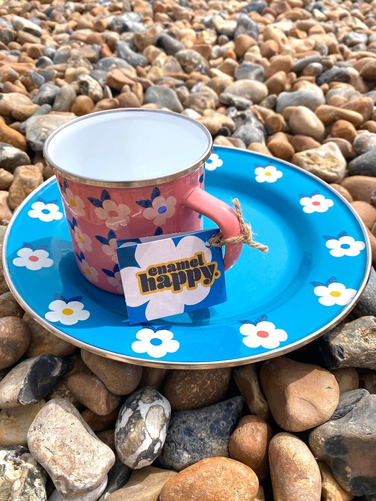 Floral Blue Enamelware Plate
