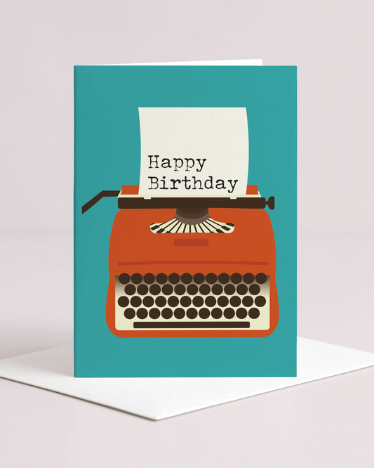 Retro Orange Typewriter Birthday Card