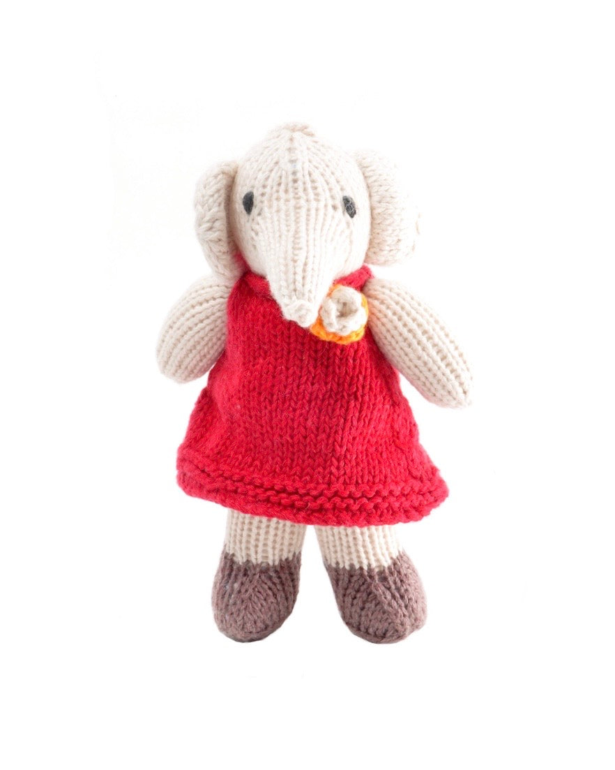 Elephant in Red Dress - Knitted Soft Toy