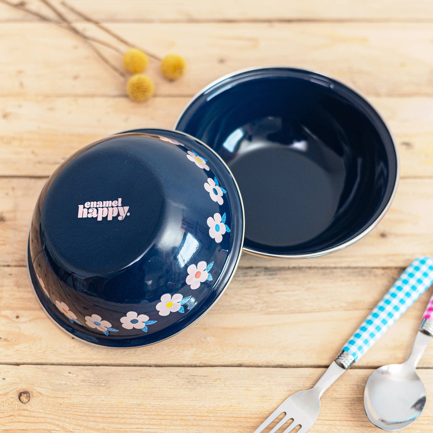 Retro Floral Enamelware Bowl
