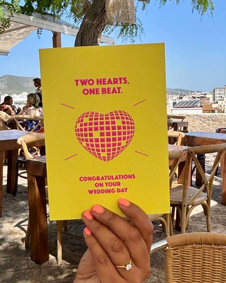 Two Hearts One Beat Disco Ball Wedding Card