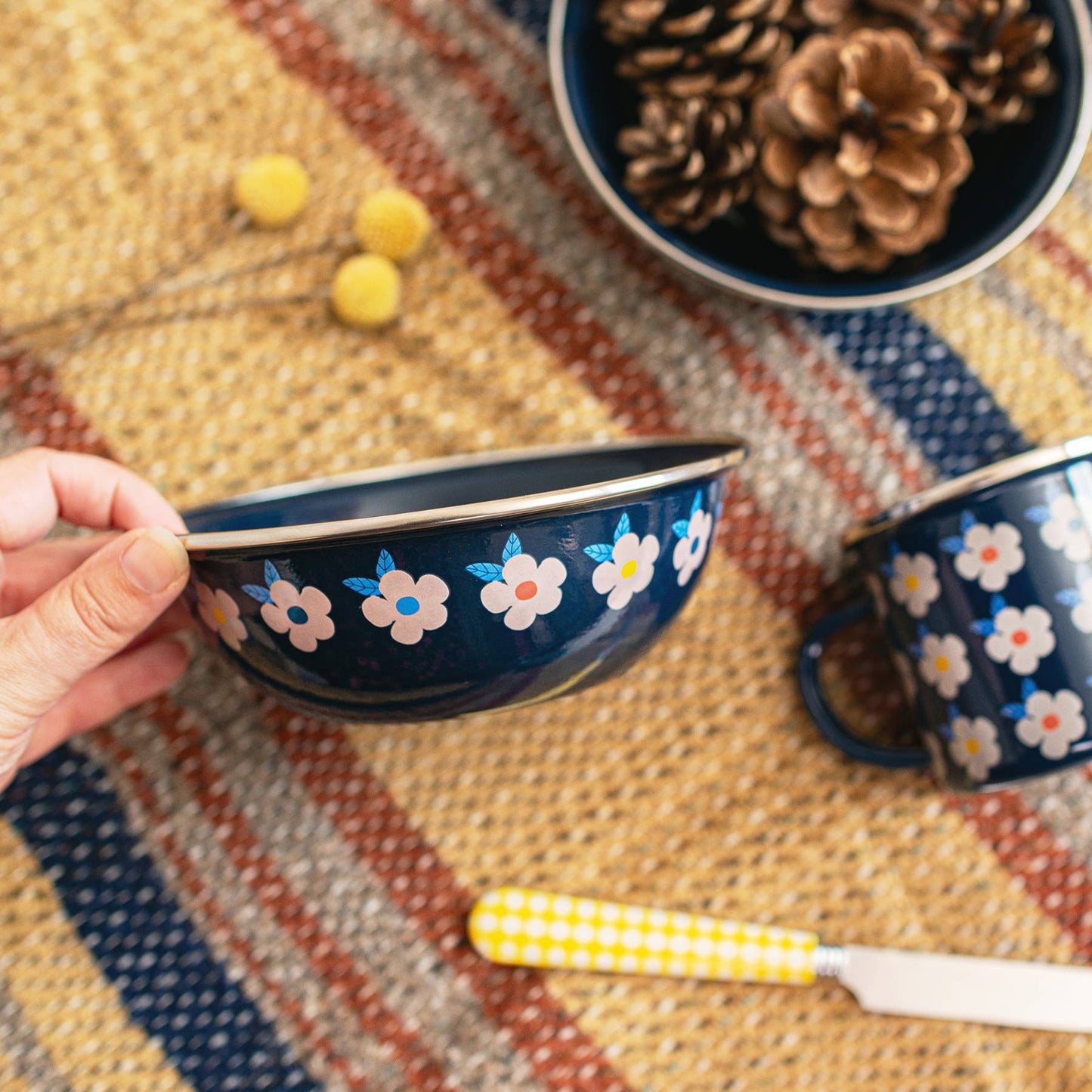 Retro Floral Enamelware Bowl
