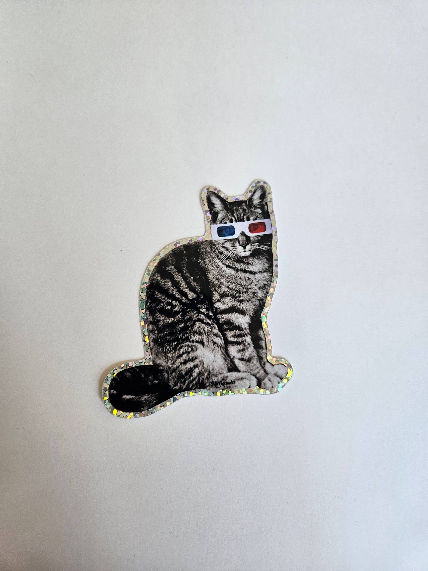 3D Vision Cat Fun Glitter Sticker