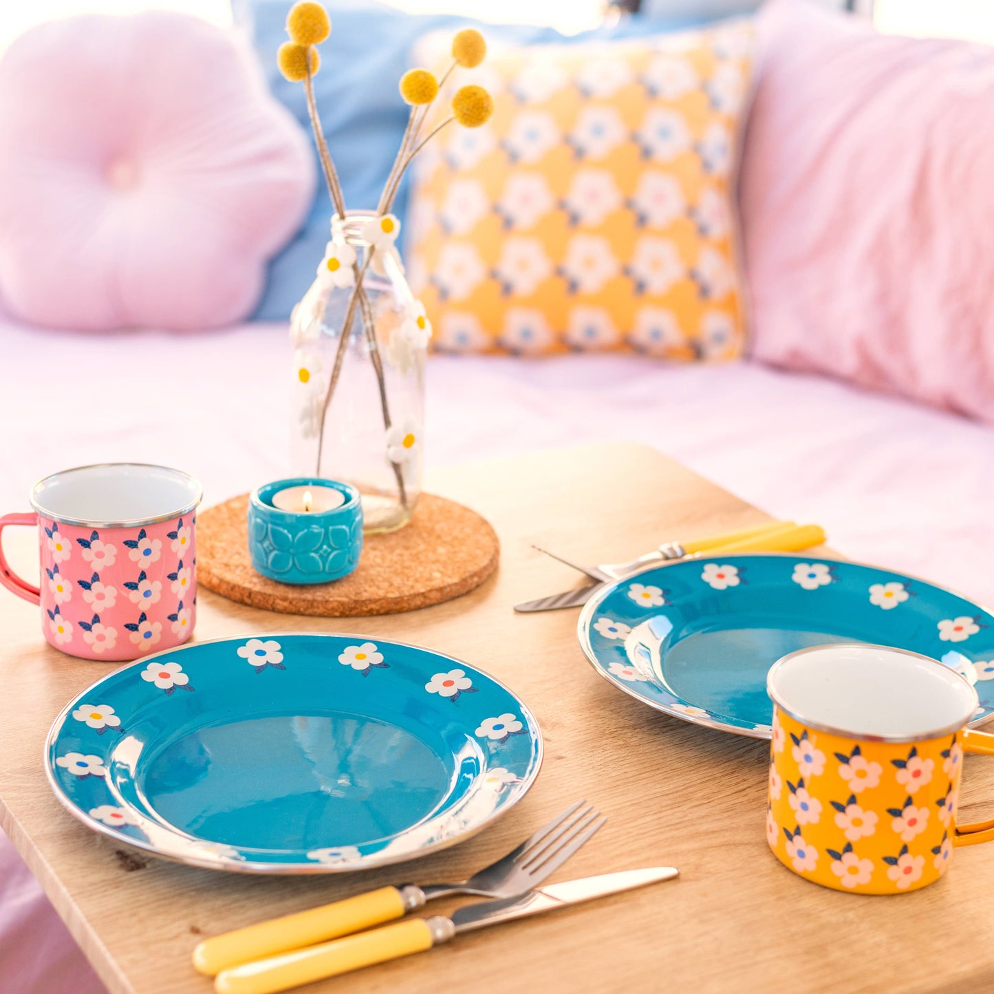 Floral Blue Enamelware Plate