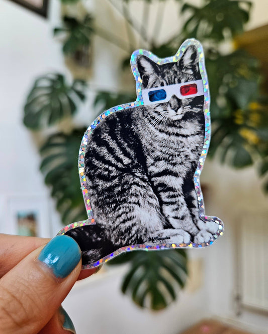 3D Vision Cat Fun Glitter Sticker