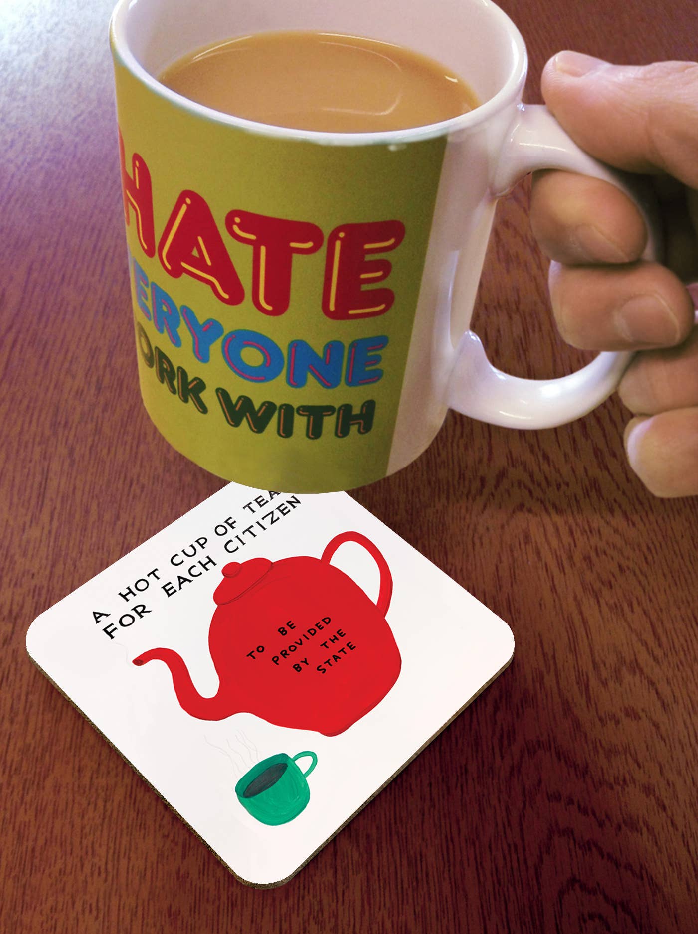 Hot Cup Of Tea Coaster by David Shrigley