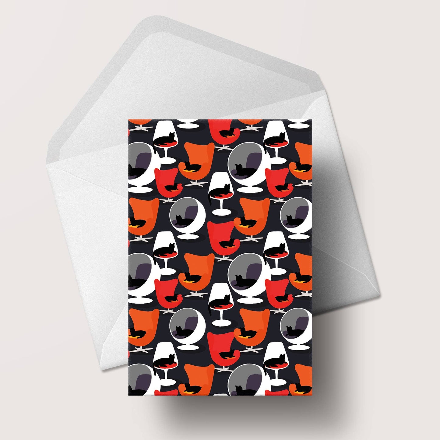 Mid Century Cats On Chairs Card