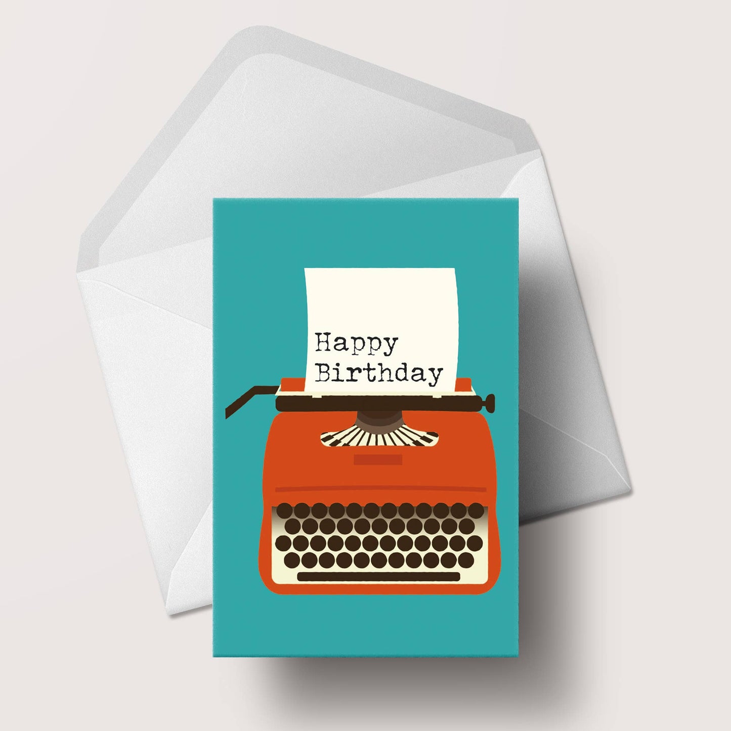 Retro Orange Typewriter Birthday Card