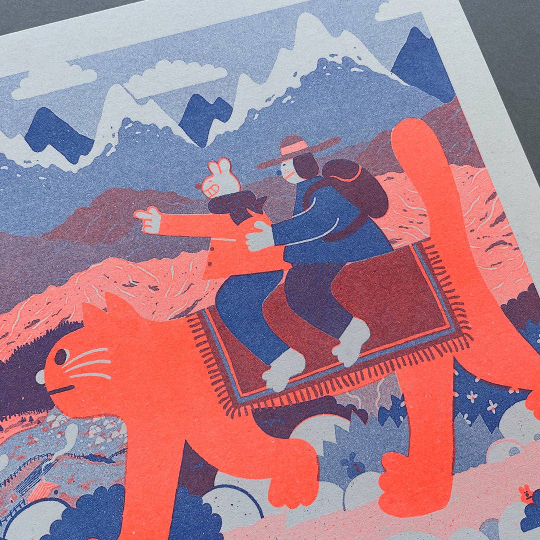 Cat Riders A4 Riso Art Print