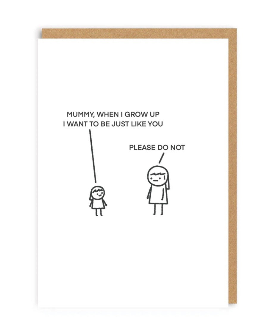 Cartoon-style Mothers Day card with text and stick figure illustrations on a white background.