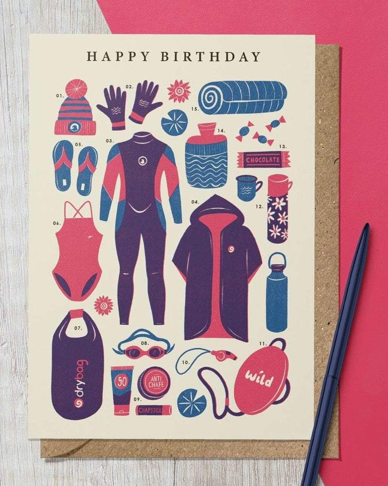 Wild Swimming Kit Birthday Card
