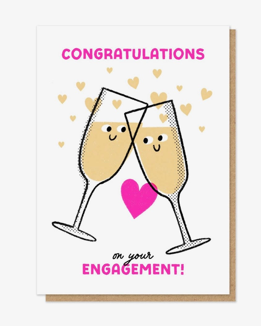 Engaged Bubbles Letterpress Card