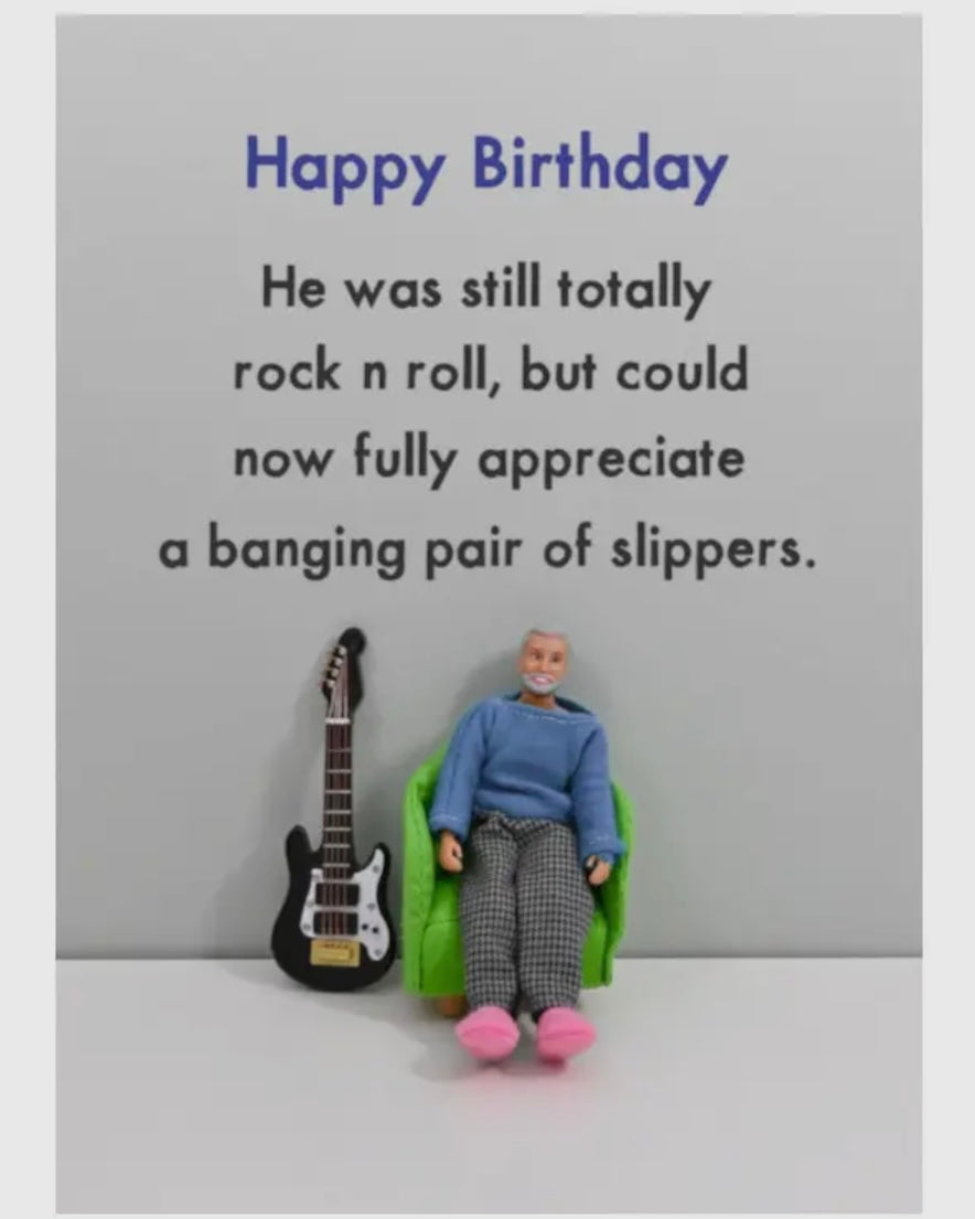 Rock N Roll Slippers Birthday Card - Jeffrey & Janice-Bold & Bright-My Beautiful Caravan