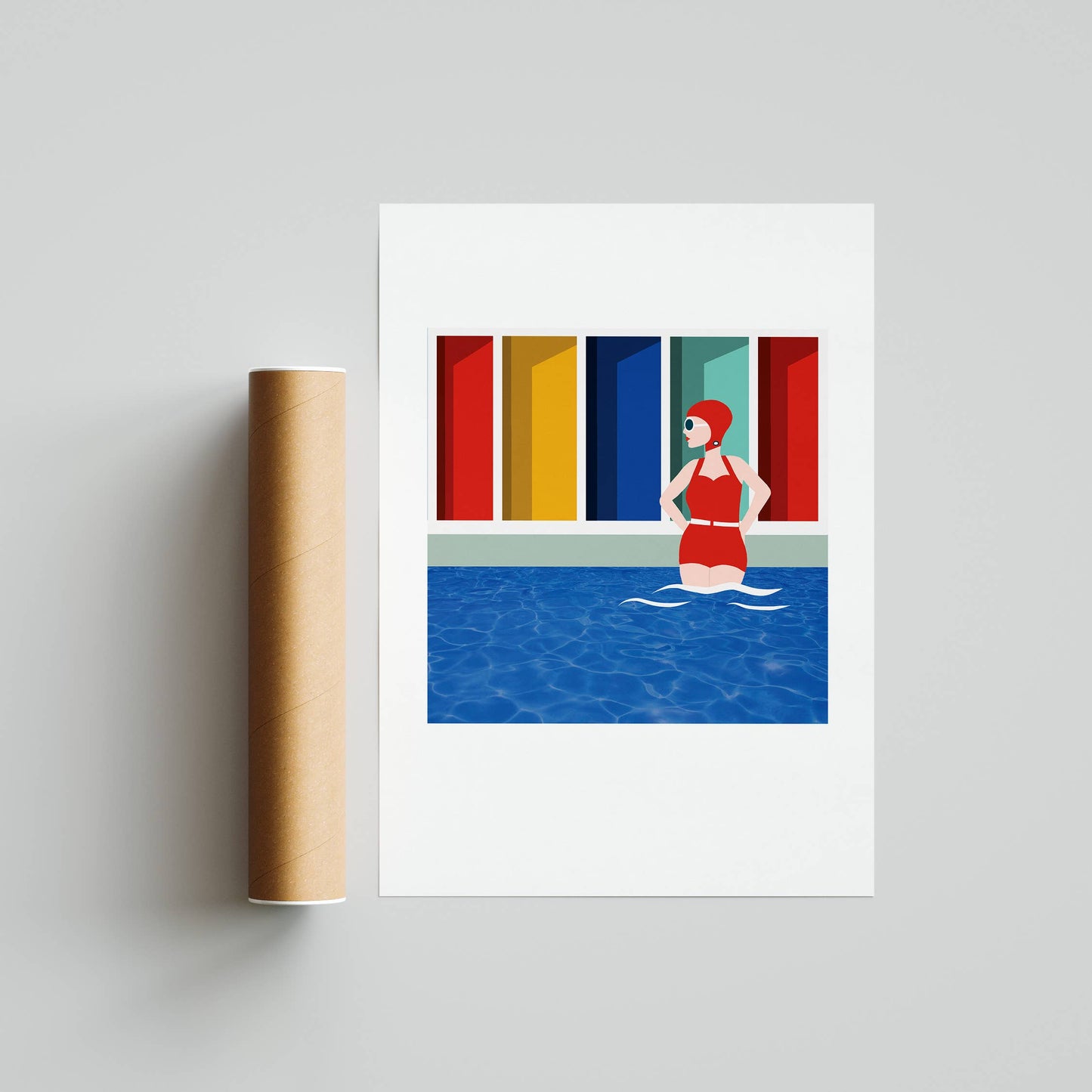 Retro Lido Lady Swimming A4 Print