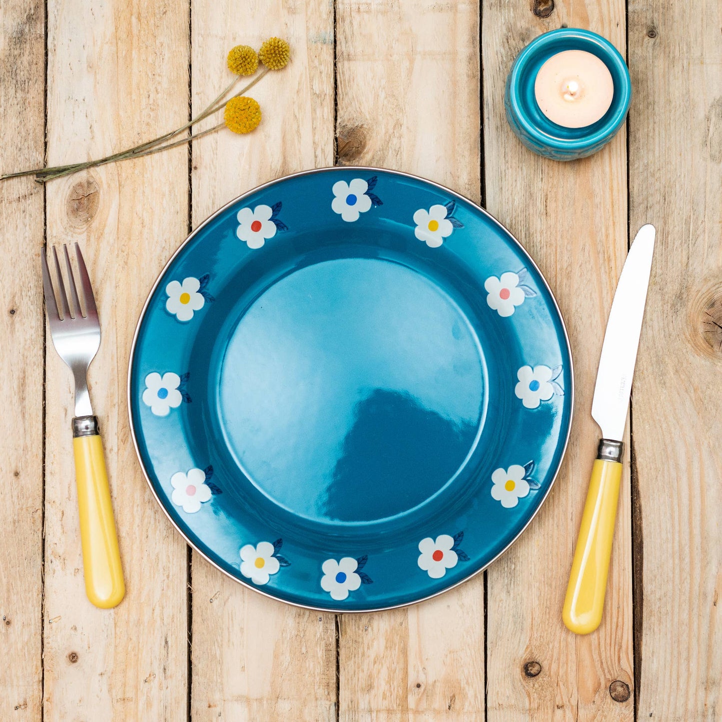 Floral Blue Enamelware Plate