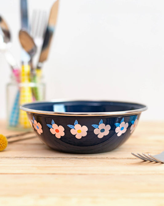 Retro Floral Enamelware Bowl