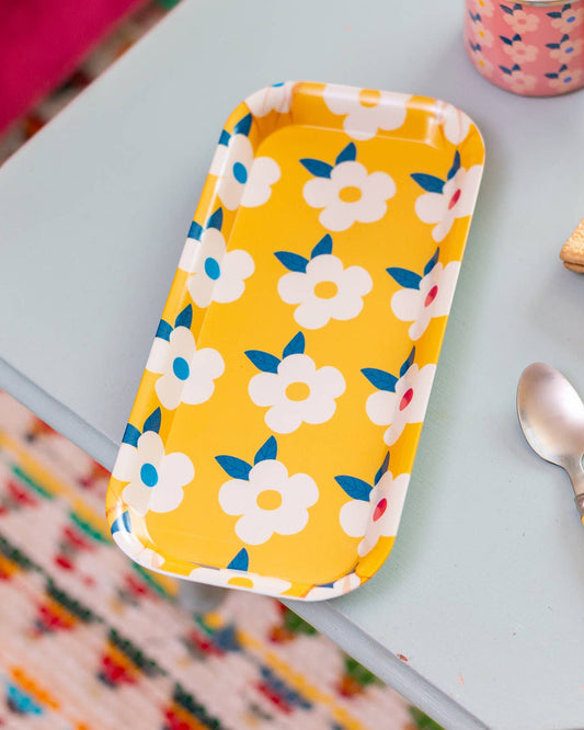 Retro Floral Tray In Yellow