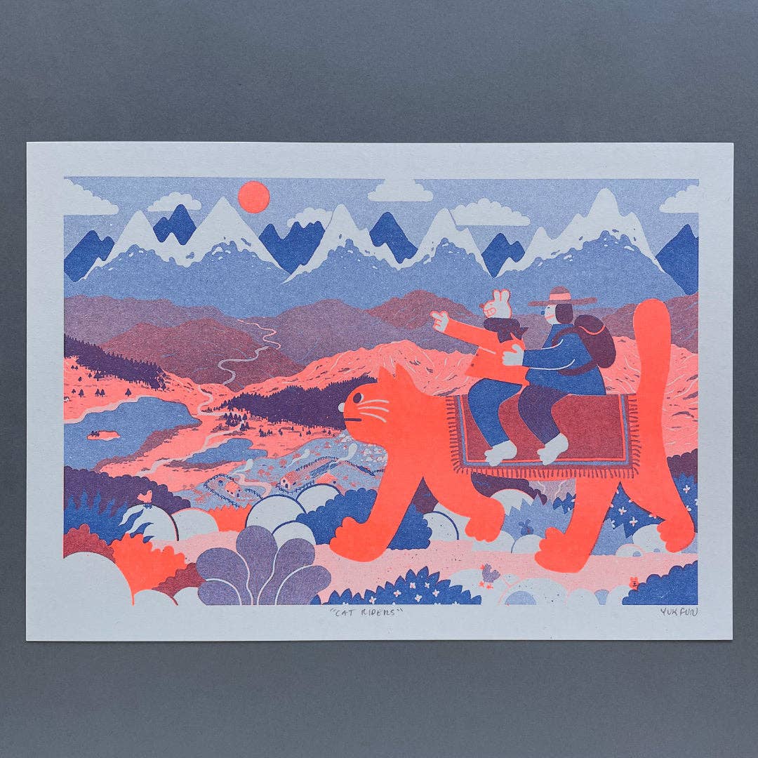 Cat Riders A4 Riso Art Print