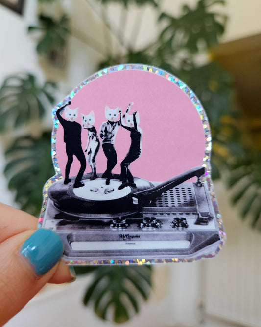 Dancing Cats Fun Glitter Sticker