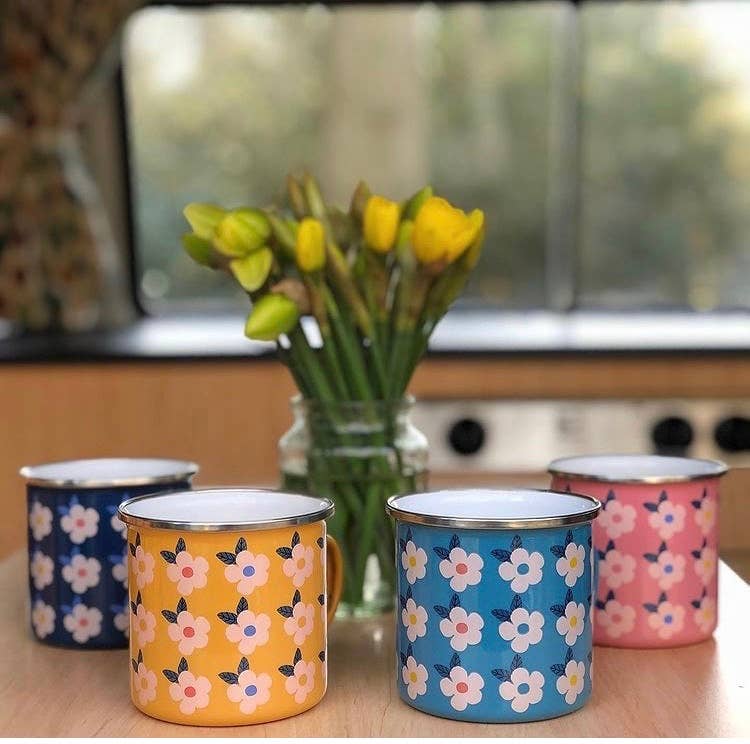 Retro Floral Enamel Camping Mug