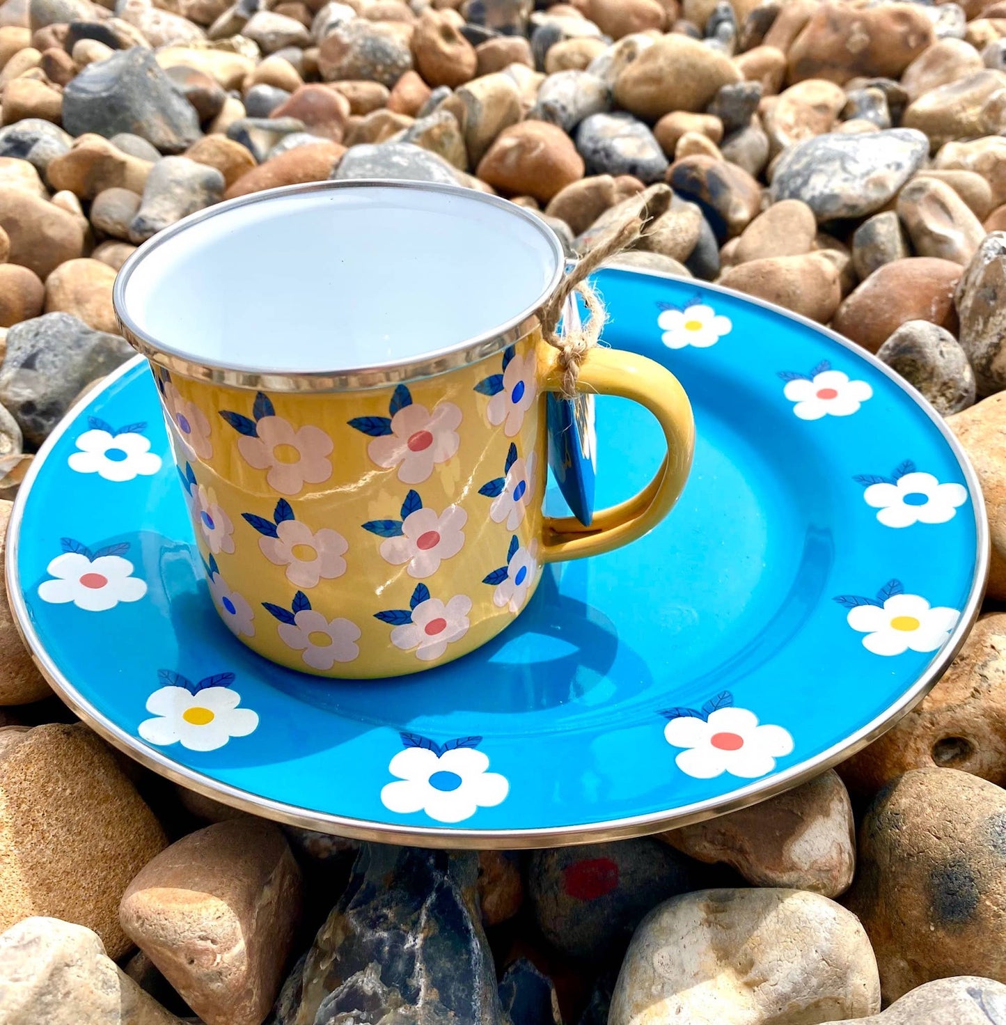 Floral Blue Enamelware Plate