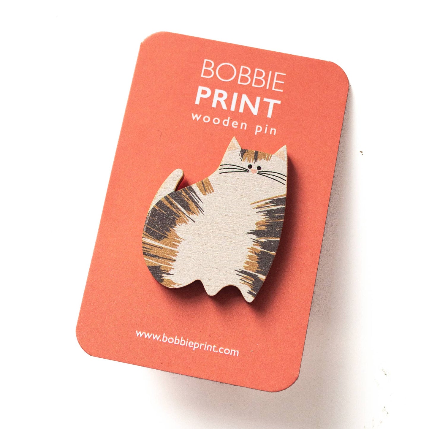 Tabby Cat Wooden Pin Badge