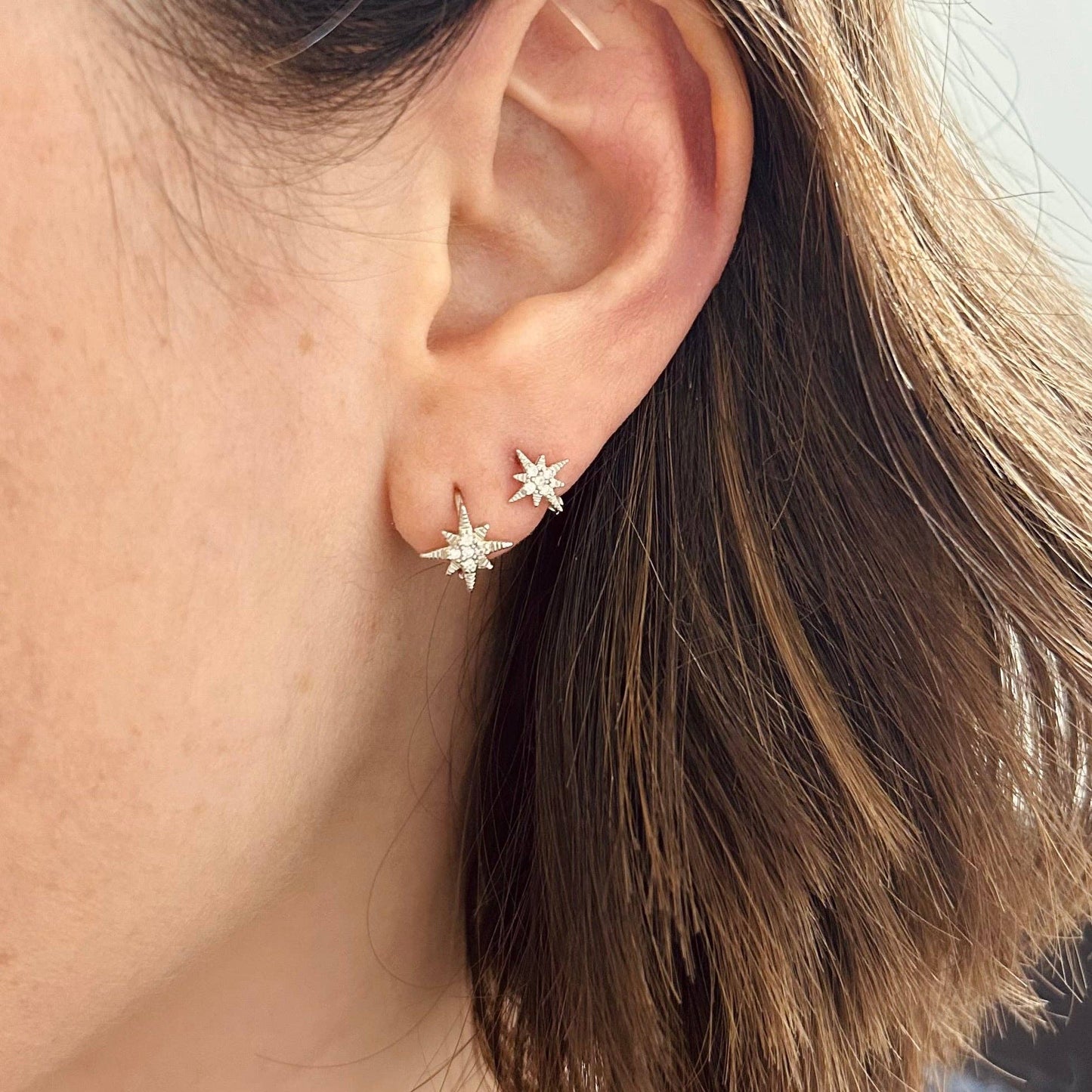 Silver Diamanté Star Huggie Hoops
